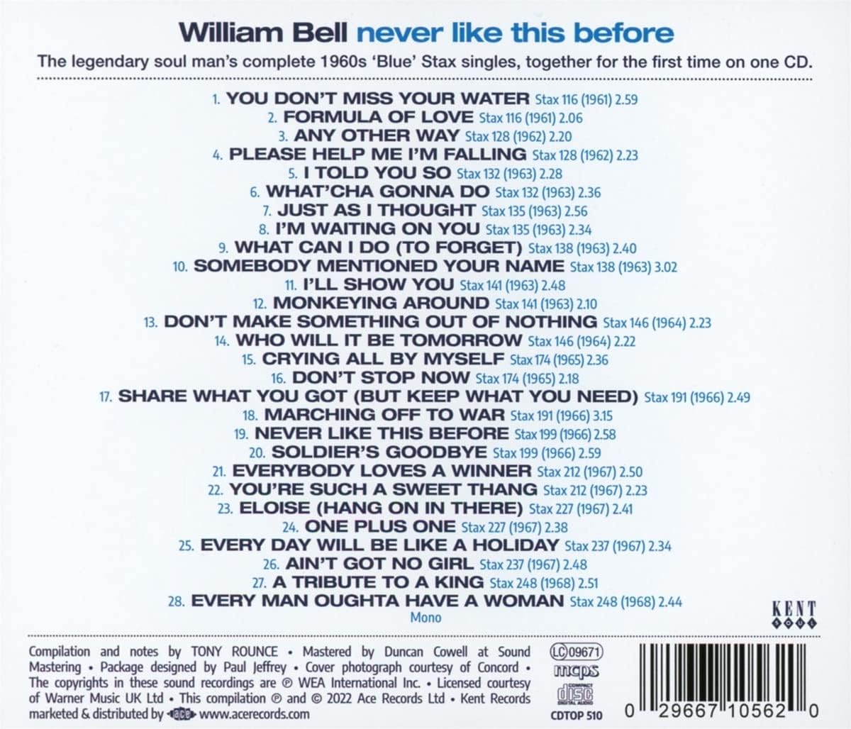 Bell, William/Never Like This Before: The Complete Blue Stax Singles 1961-1968 [CD]